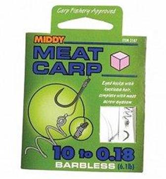 Middy Meat Carp ready tied hair rigs  with meat screw system