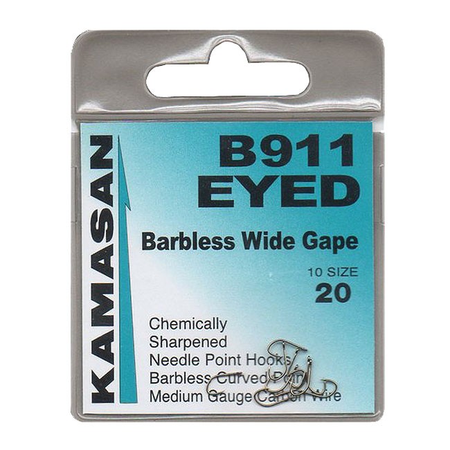 KAMASAN B911 Barbless Eyed Hook 10pc Size 18 