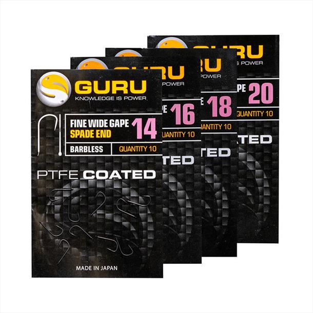 Guru Fine Wide Gape Spade End Barbless Hooks