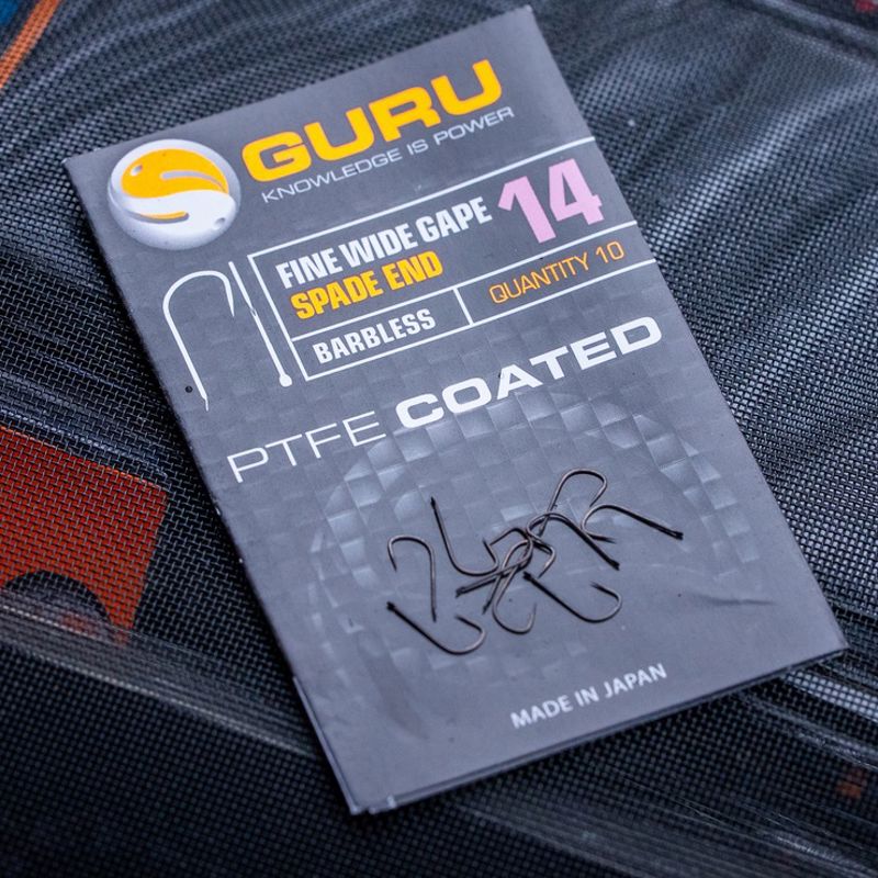 guru fine wide gape spade end barbless hooks-2